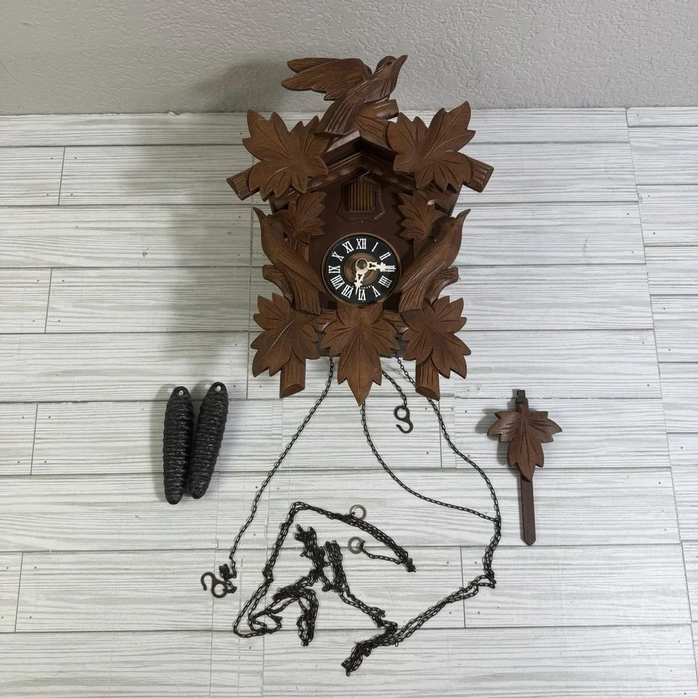 Vintage Black Forest Wood Cuckoo Clock Birds Mfg Co. West Germany For Parts